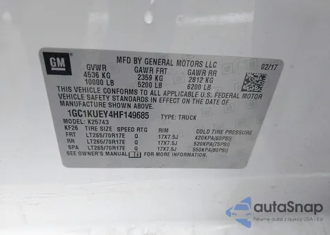 2017 Chevrolet Silverado 2500Hd Wt из США, поврежденный, VIN 1GC1KUEY4HF149685